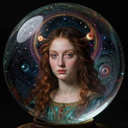 Renaissance Sorceress Through Crystal Sphere