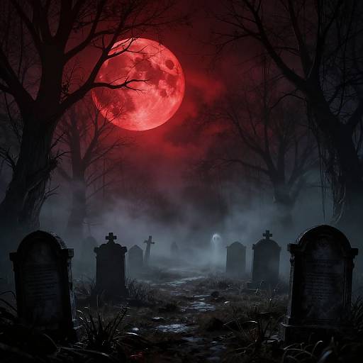 Macabre Cemetery Under Blood Moon