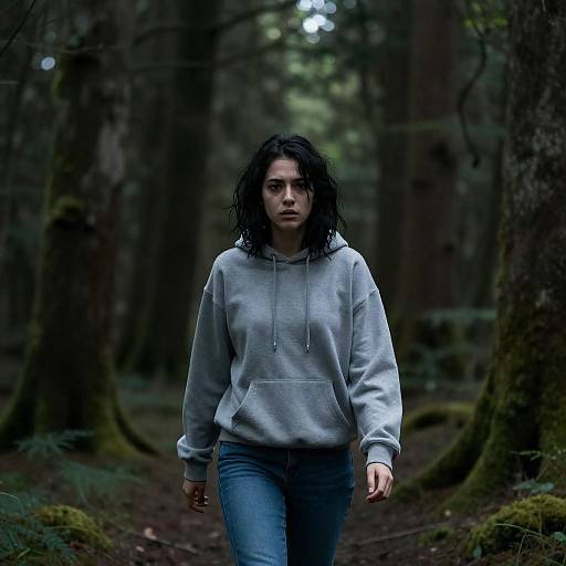 Young Woman in Eerie Forest Ambiance
