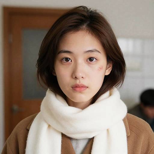 Young Woman in Brown Coat and Scarf