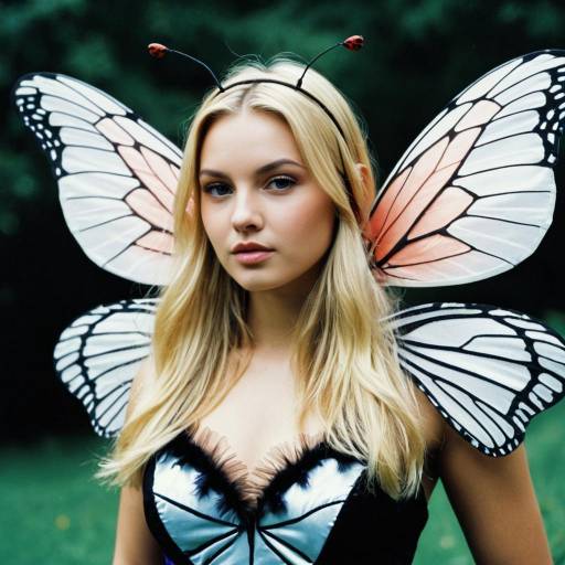 Woman in Butterfly Costume with Wings and Antennae