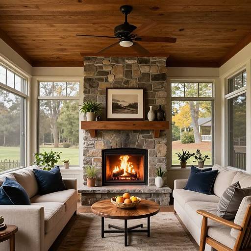 Cozy Screened Porch with Stone Fireplace