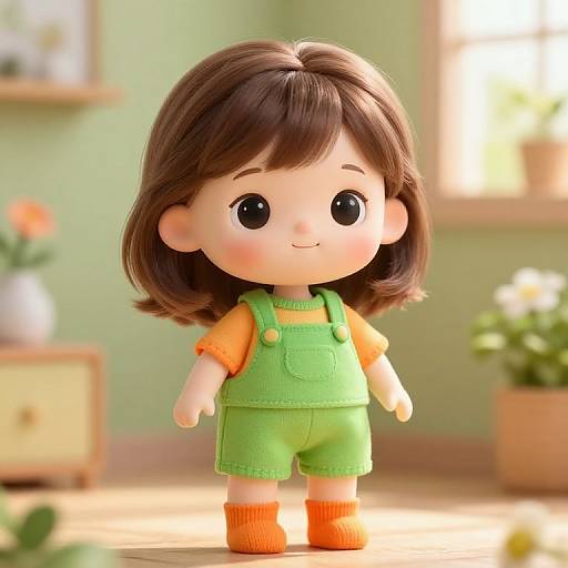 Charming Doll in Cozy Floral Room