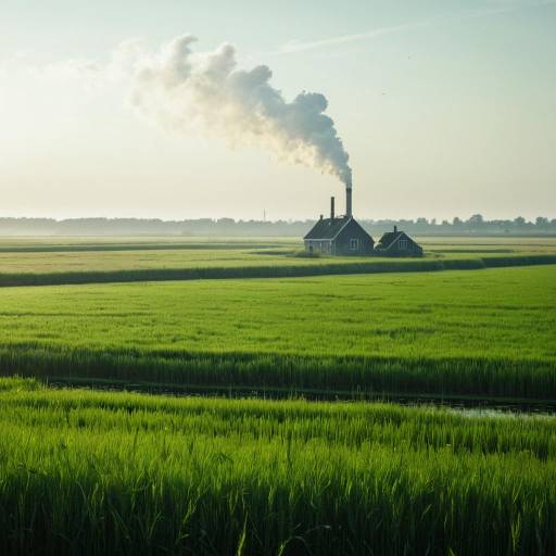 Hazy Morning Dutch Farmland with Smoke