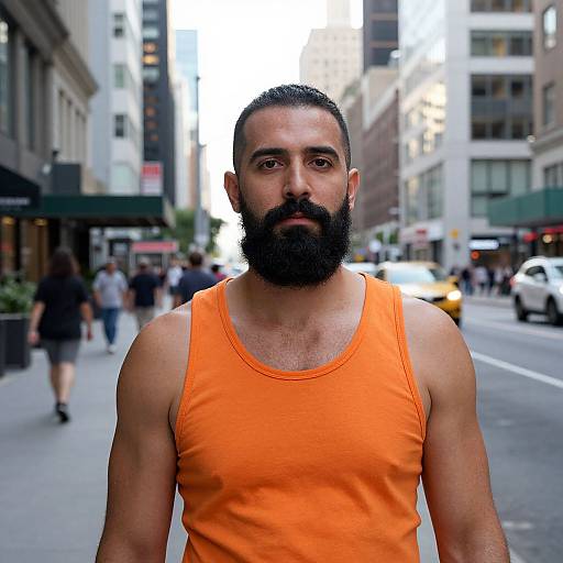 Confident Man on Bustling City Street