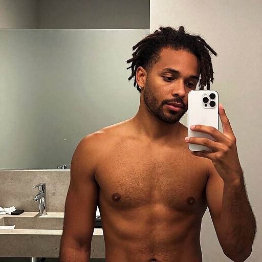 Photorealistic Mirror Selfie of Dark-Skinned Man