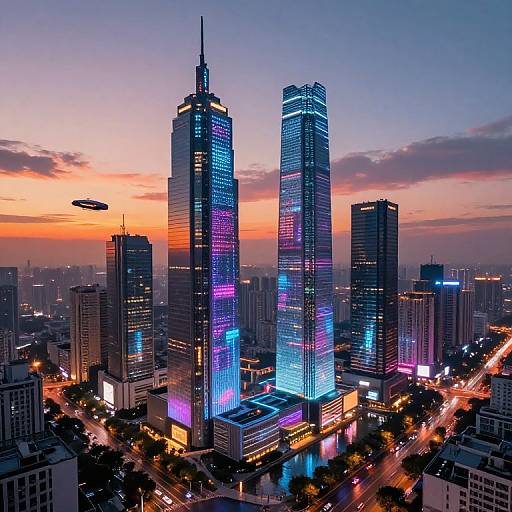 Futuristic AI-Generated Cityscape at Sunset