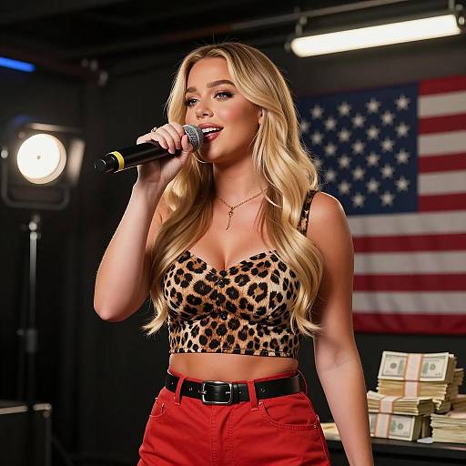 Blonde Singer in Leopard Print Outfit