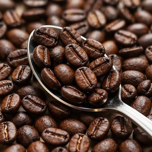Close-up of Roasted Coffee Beans in Spoon