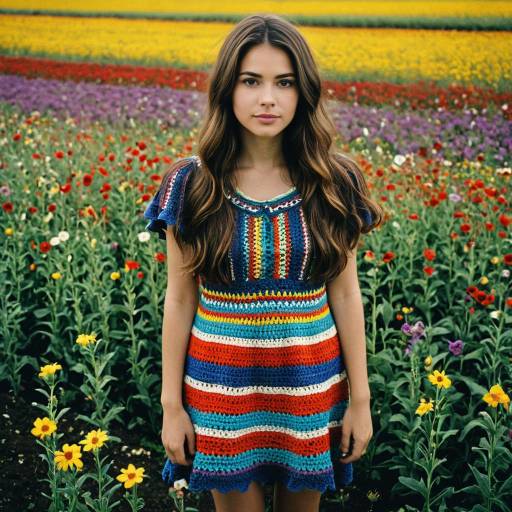 Vibrant Crochet Dress in Flower Field