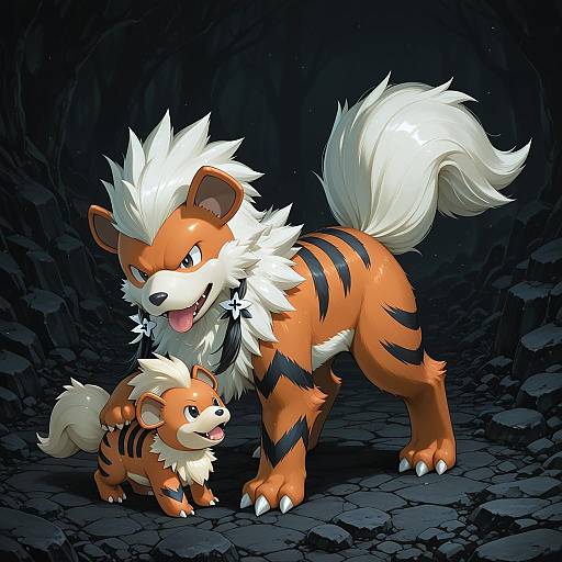 Illustration of Growlithe, pokemon in the style of Tenshin amaguri (inobeeto)