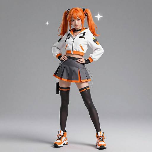 Confident Anime Girl with Orange Twin Tails