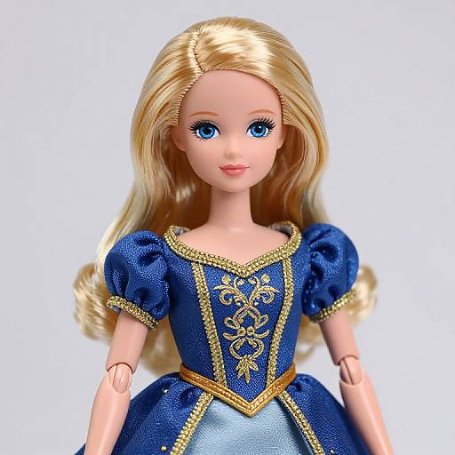 Blonde Doll in Embroidered Blue Dress