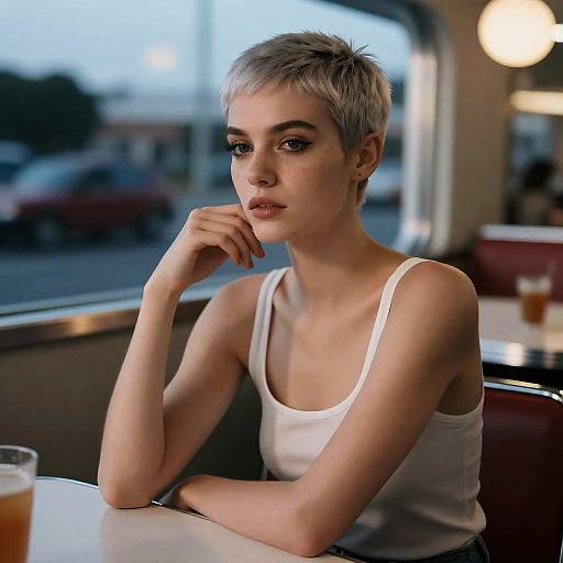 Androgynous Model in a Mid-Century Diner