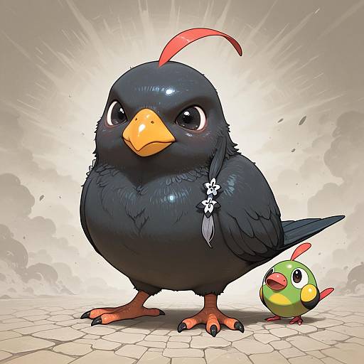 Illustration of Natu, pokemon in the style of Opossumachine