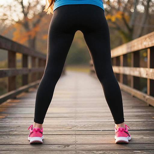 Serene Morning Stretch on Wooden Bridge