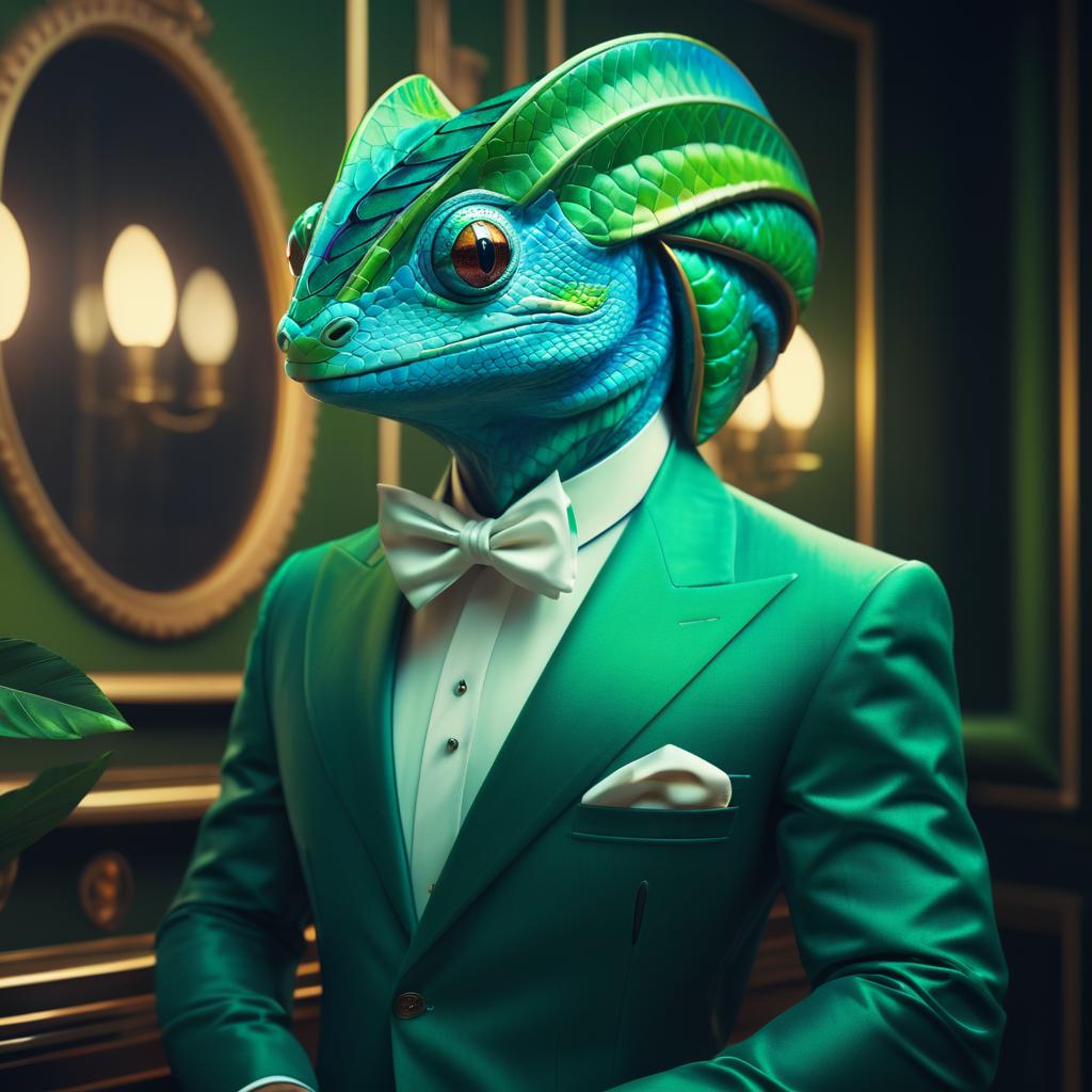 Elegant Retro Portrait of Chameleon Creature