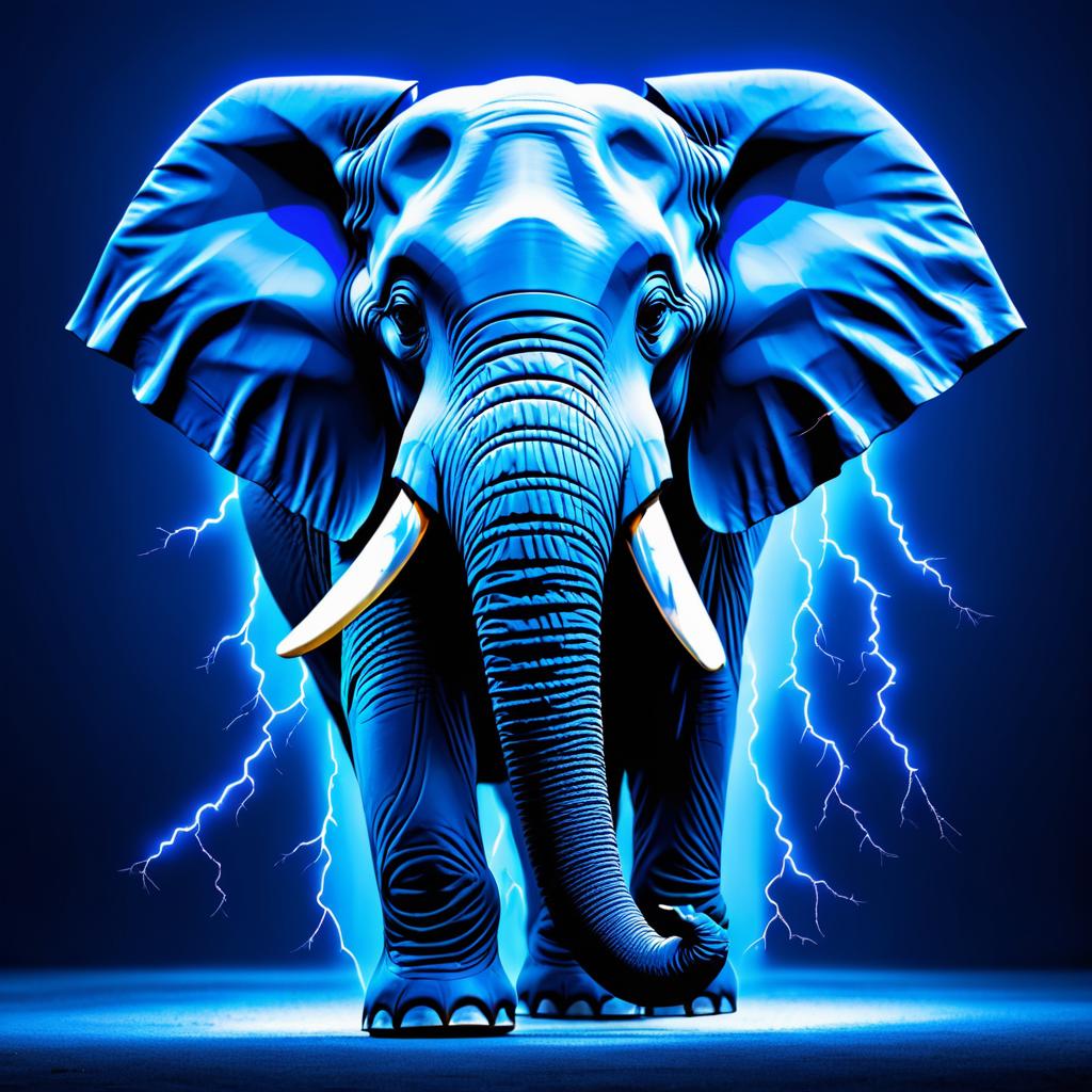 Vibrant Electrified Elephant on Blue