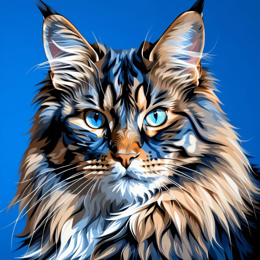 Lifelike Maine Coon on Blue Background