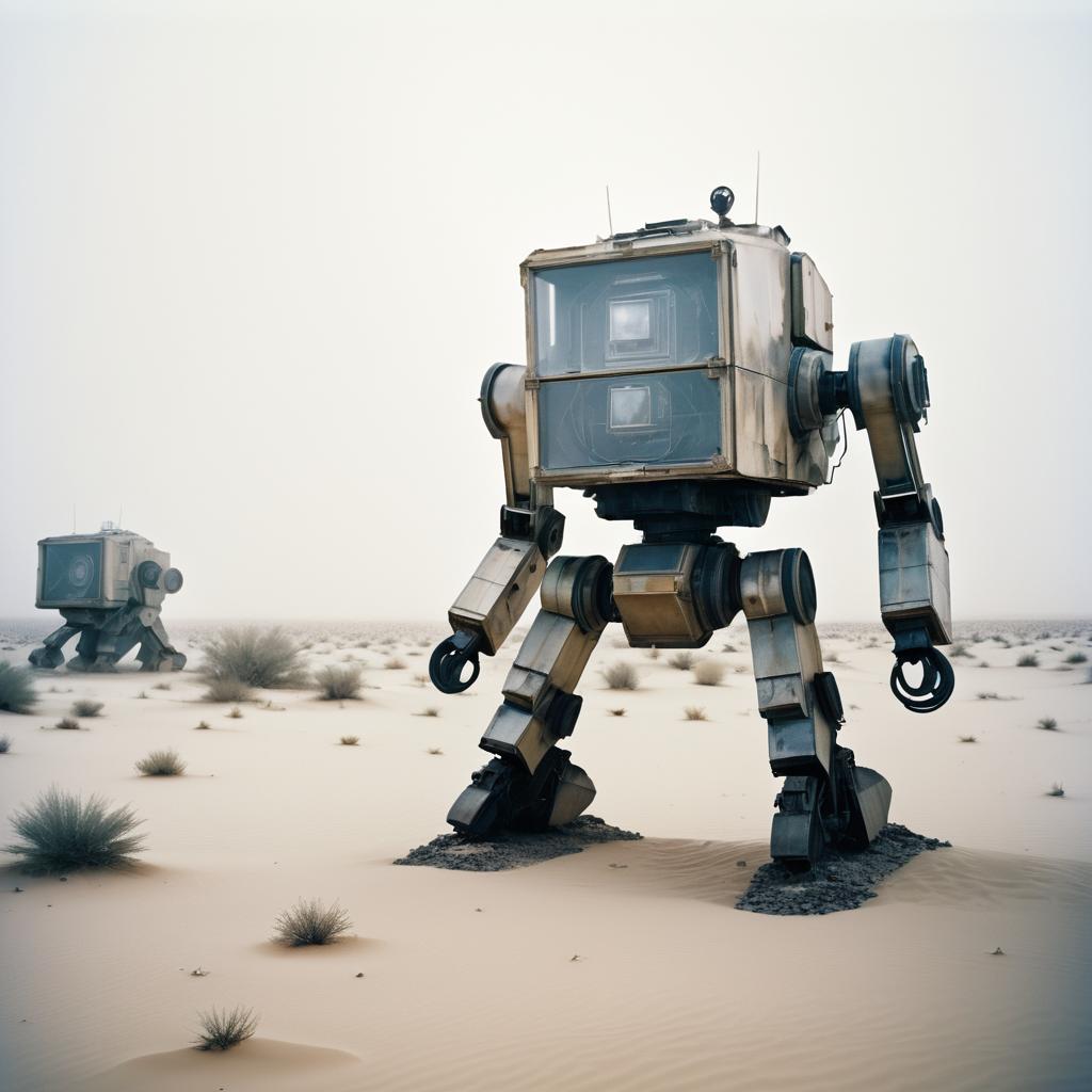 Titanic Robot Mech in Desert Landscape