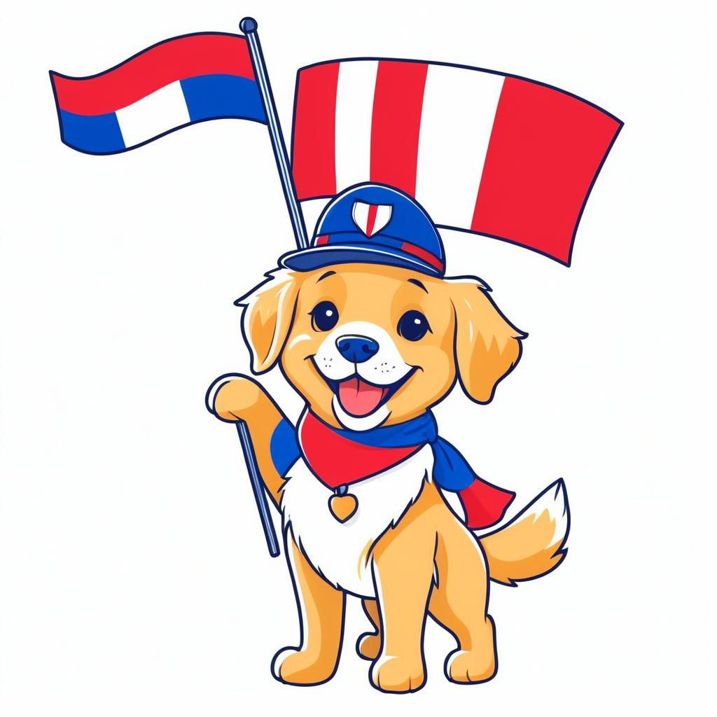 Cheerful Golden Retriever with French Flag