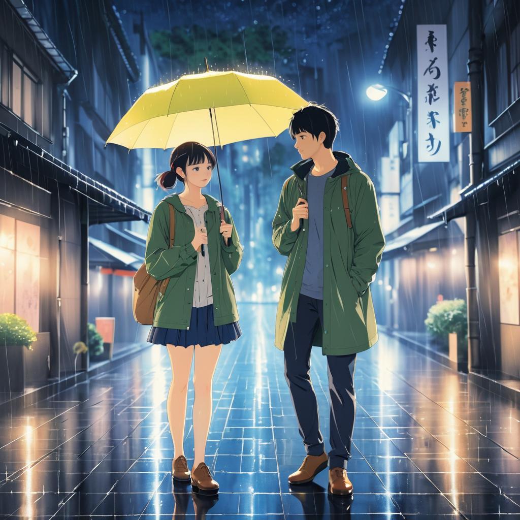 Romantic Rainy Evening in Anime Style