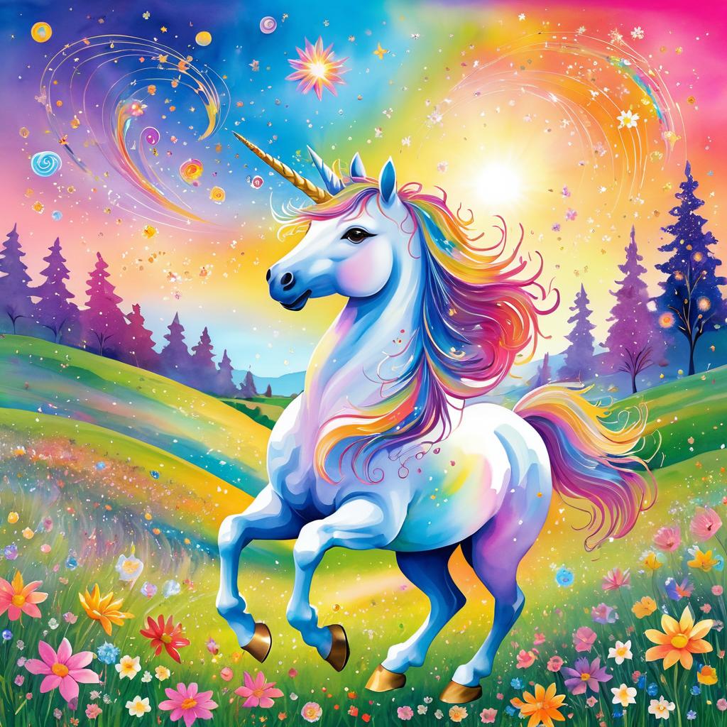 Whimsical Unicorn Dance in Sunset Meadow