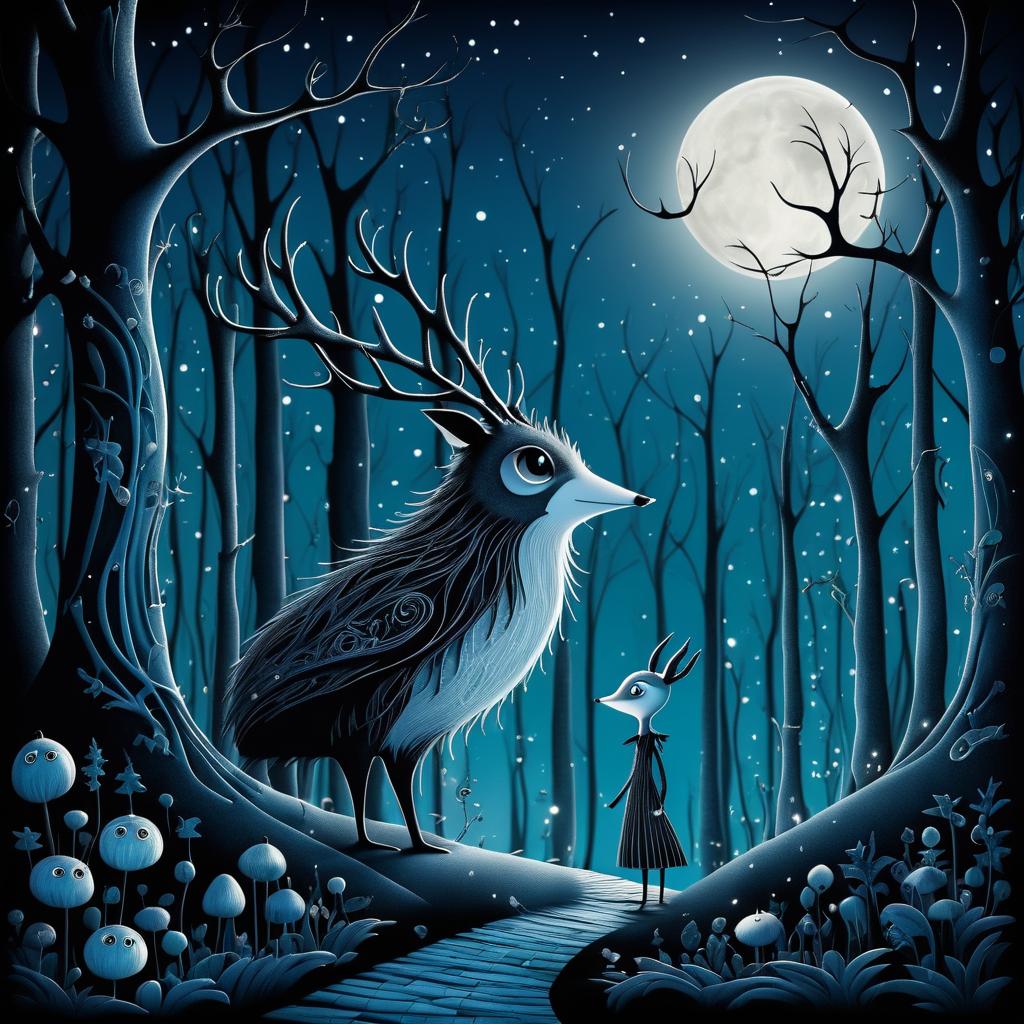 Mischievous Creature in Enchanted Moonlit Forest