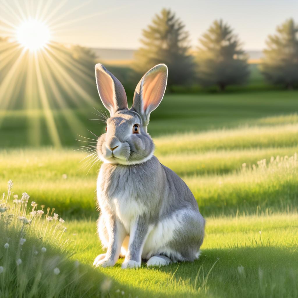 Serene Gray Rabbit in Sunny Meadow