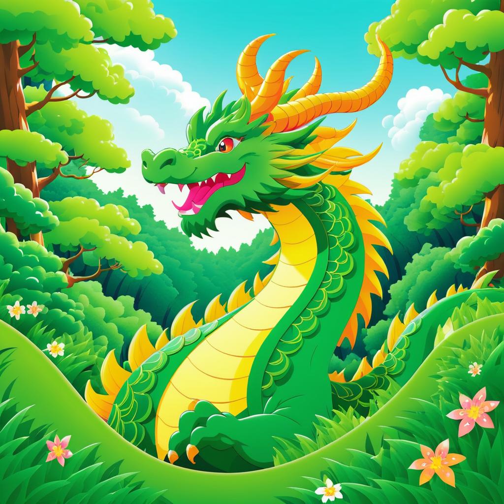 Cheerful Dragon in Spring Forest Scene