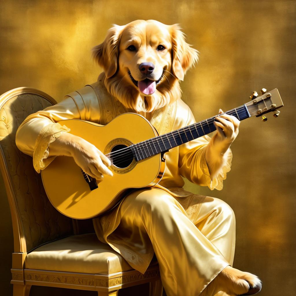 Mannerist Golden Retriever Playing Guitar