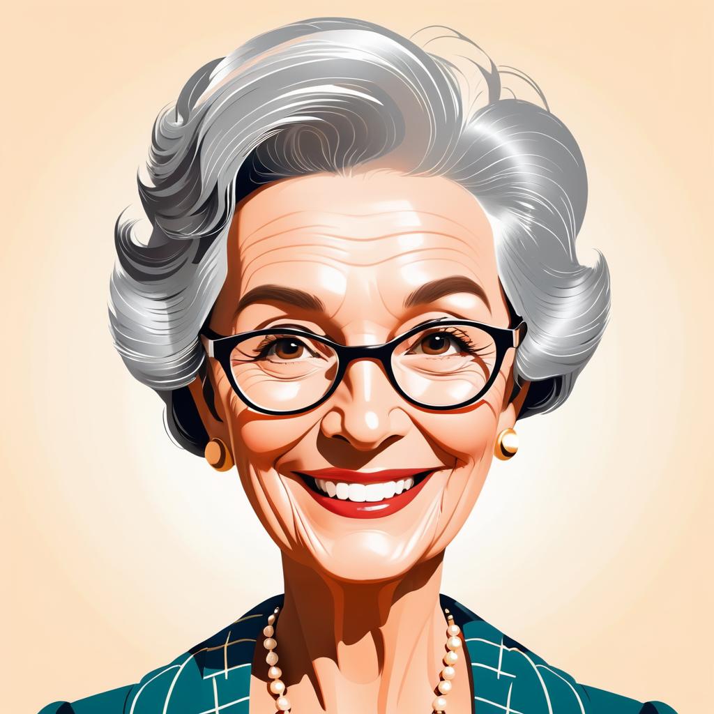 Joyful Quirky Grandmother Caricature Art