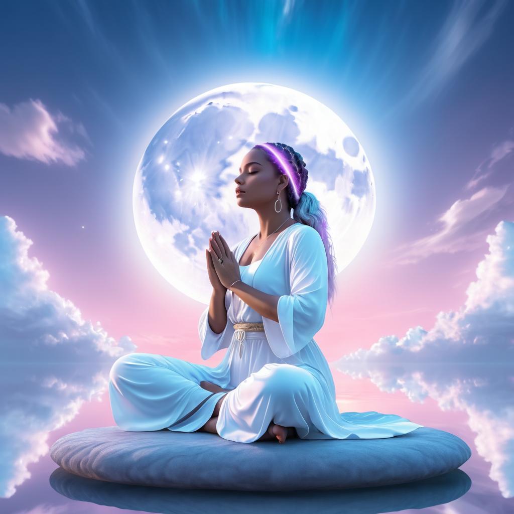 Meditative Woman Under a Full Moon