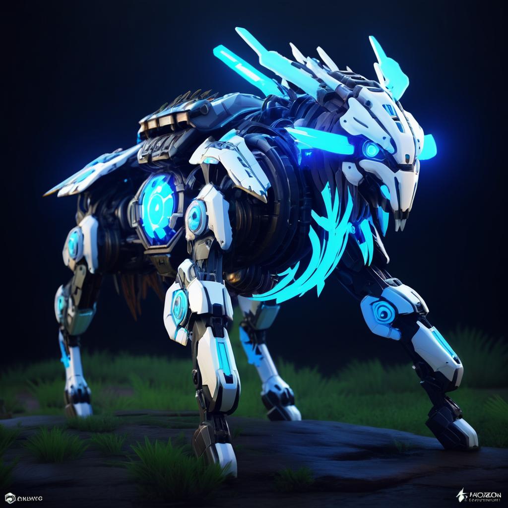 Bioluminescent Thunderjaw Mecha Illustration