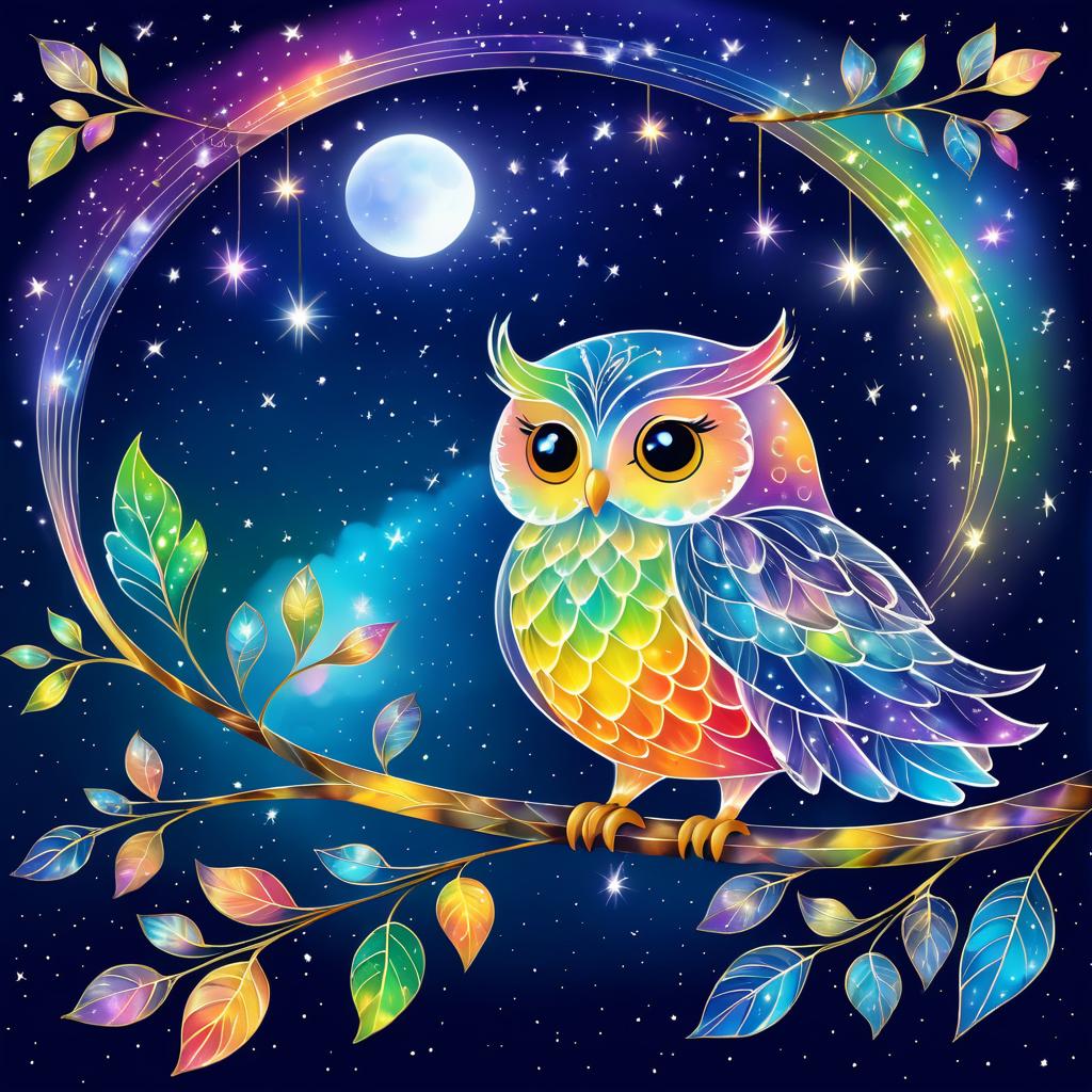 Whimsical Owl Under a Magical Sky