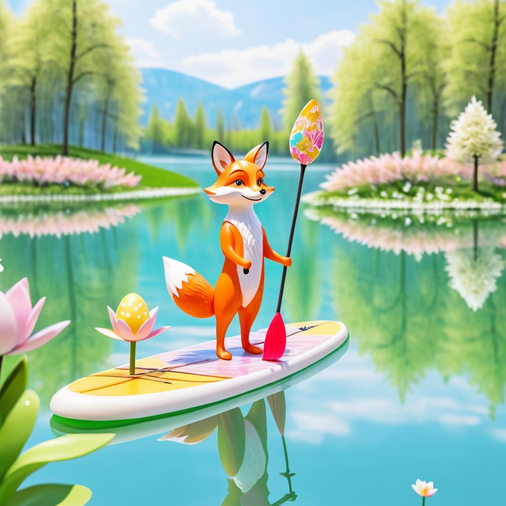 Whimsical Fox on Paddle Board Adventure