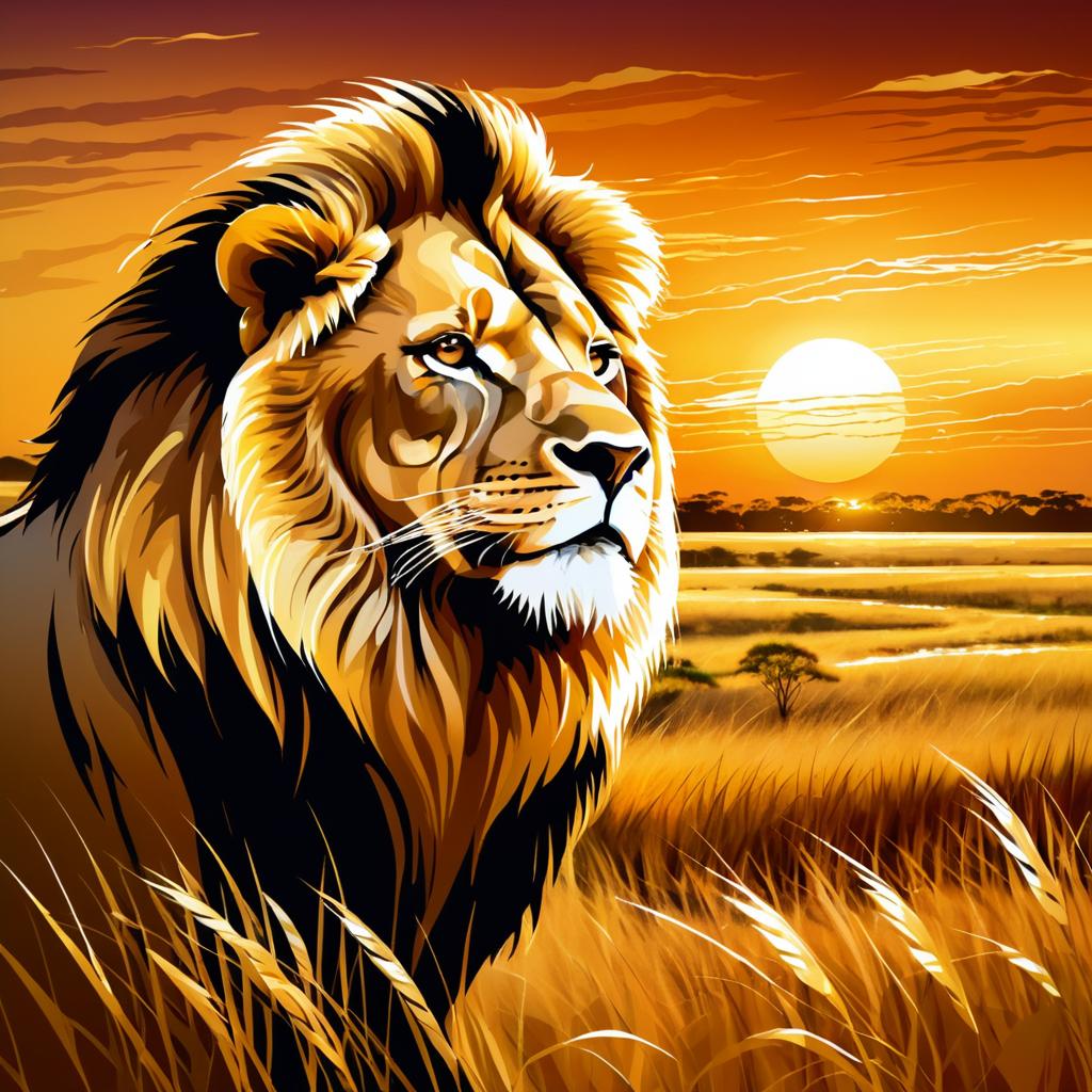 Majestic Lion Portrait in Sunset Savanna