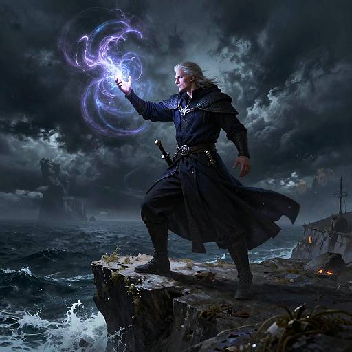 Powerful Sorcerer on Stormy Cliff