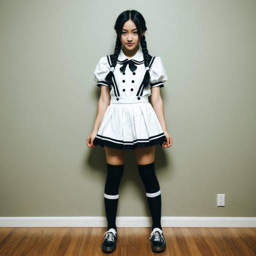 Girl in Black and White School Uniform Costume