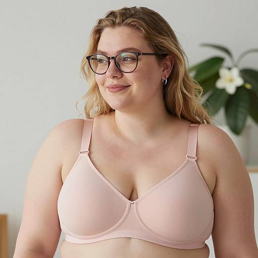 Plus-Sized Woman in Light Pink Bra