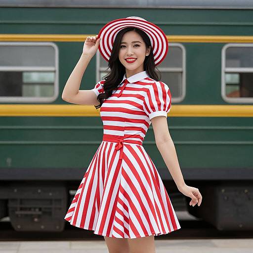 Woman in Striped Train Costume