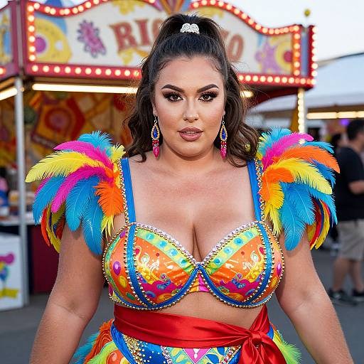 Confident Plus-Size Woman at Vintage Carnival