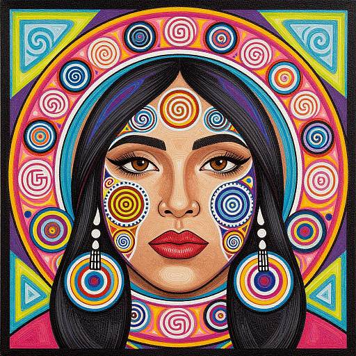 Vibrant Ojibwe Woman with Fibonacci Art