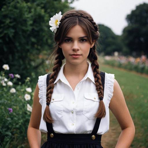 Portrait of Young Woman with Braids and Flower Outdoors