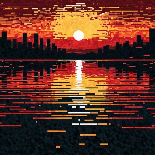 Abstract Pixelated Sunset Reflection Art