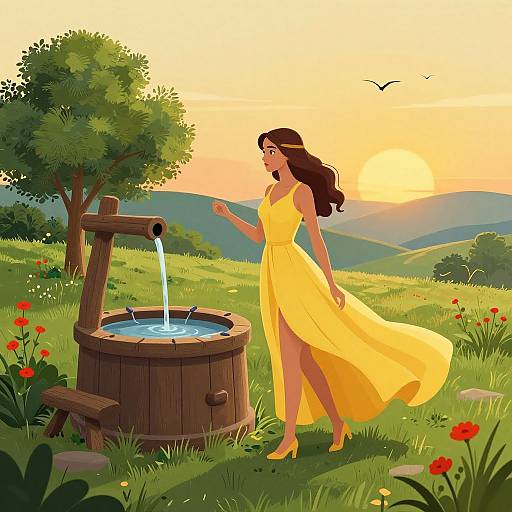 Dreamlike Woman by Rustic Water Well