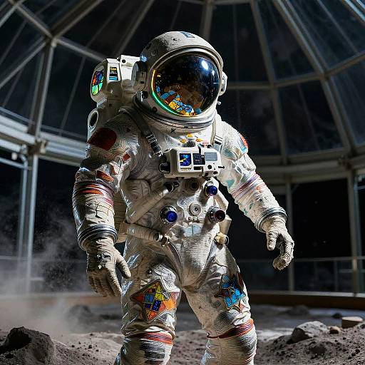 Cosmic Explorer in Moonlit Orbital Greenhouse