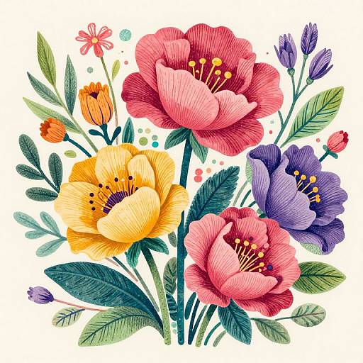 Colorful Illustrated Flowers Bouquet