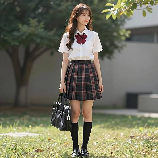 Smiling Asian Woman in Stylish Outfit