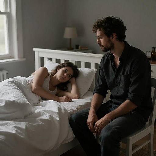 Intimate Moments in a Dimly Lit Bedroom